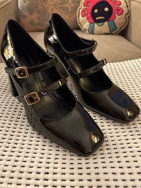 Black Patent Mary Jane Heels with Double Straps H&M size 38